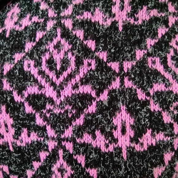 Vintage 80s Bow Print Sweater Crew Neck Marled Fuzzy Knit Pink Grey Medium - Picture 7 of 13
